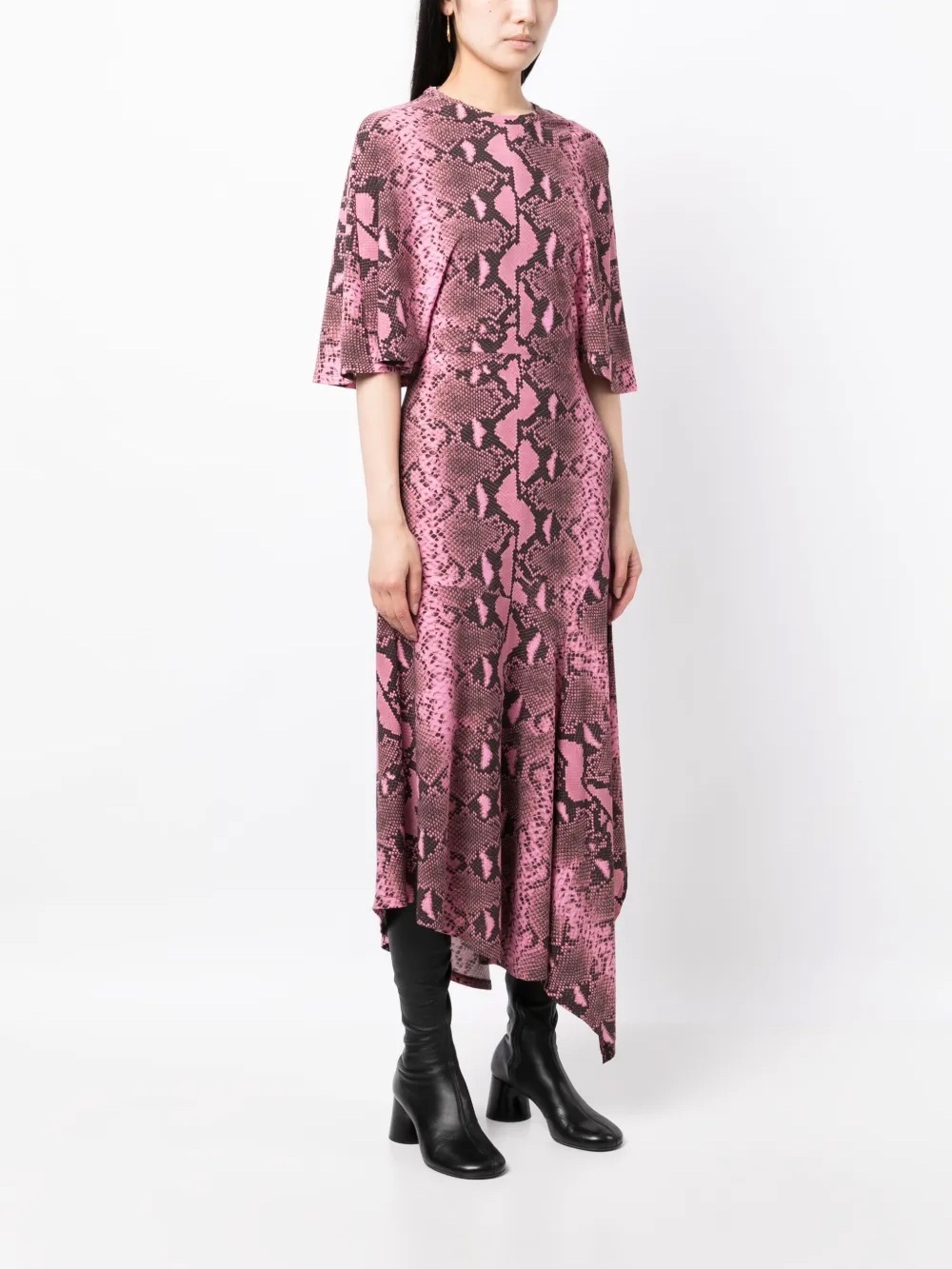 Stella McCartney Pink Snakeskin Print Asymmetric Maxi Dress